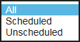 Schedule filter options: All, Scheduled, Unscheduled